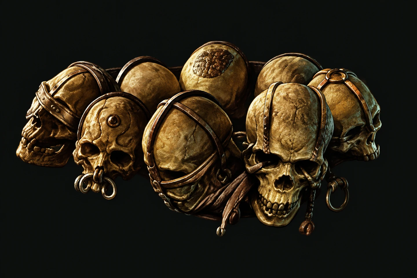 Detailed artwork inspired by the Headhunter skull belt